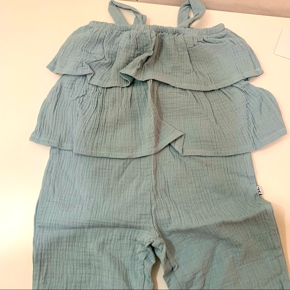 Deux par deux 2Y Girl Tiered Cotton Gauze Jumpsuit with Straps in Teal - Picture 1 of 5